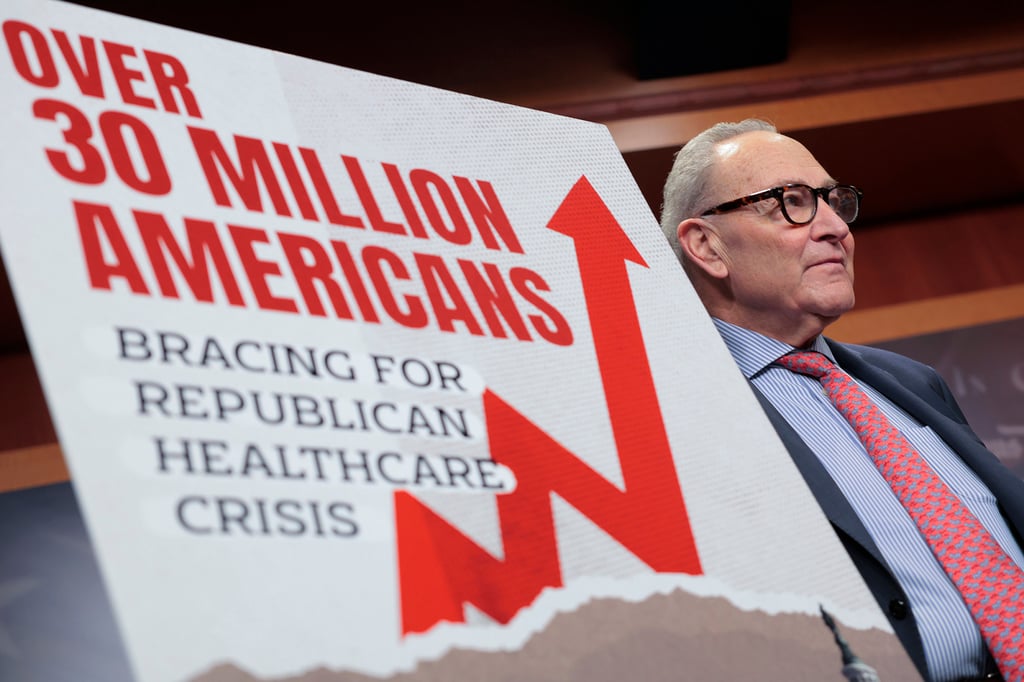 US Senate Democratic Leader Charles Schumer holds a news conference following a vote on healthcare premiums at the US Capitol on December 11. Photo: TNS