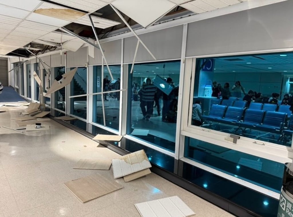 The quake caused the ceiling to collapse at Taoyuan International Airport. Photo: Handout