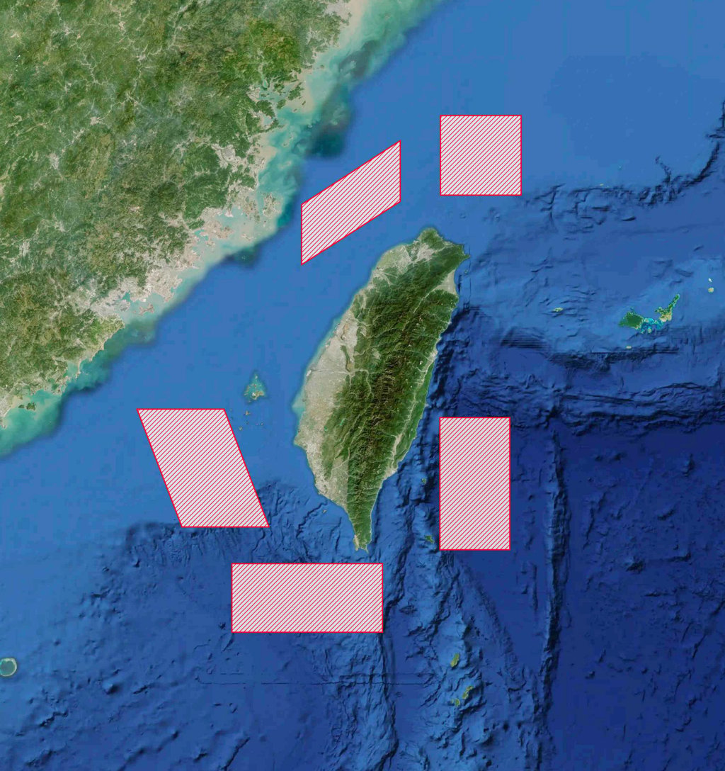 The PLA is conducting drills in five areas around Taiwan. Image: Eastern Theatre Command via Xinhua