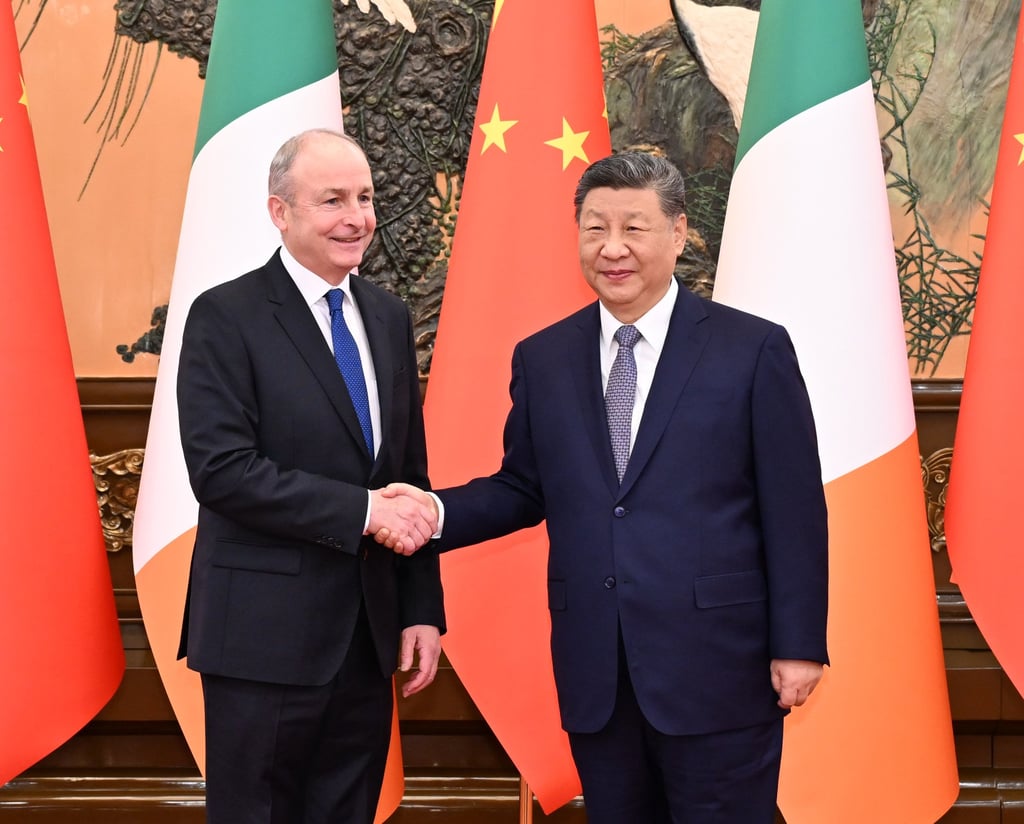 Chinese President Xi Jinping with Irish Prime Minister Micheal Martin in Beijing on Monday. Photo: Xinhua