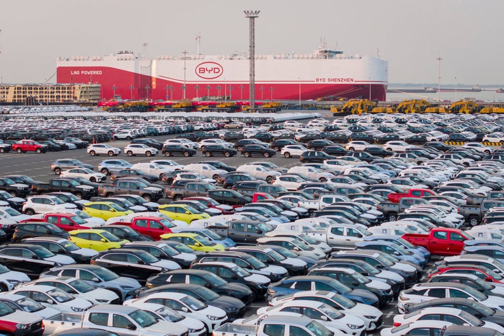 BYD electric cars await shipment to Brazil at Taicang Port in Suzhou in China’s eastern Jiangsu province. Photo: AFP