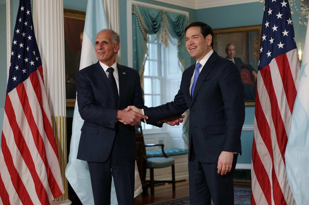 US Secretary of State Marco Rubio (right) welcomes president-elect Nasry Asfura of Honduras to the State Department on Monday. Photo: Getty Images via AFP