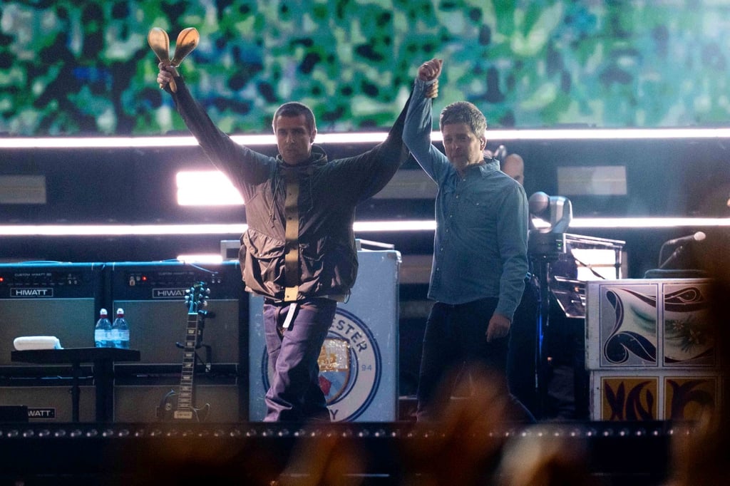Liam (left) and Noel Gallagher are seen at Oasis’s July 4, 2025, reunion concert in Cardiff, Wales, which McKenzie Morgan threatened to bomb. Photo: AP