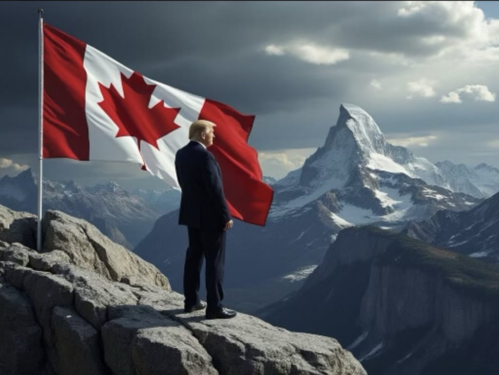 Donald Trump’s AI-generated image of himself standing on a mountain with a Canadian flag next to him with the caption “Oh Canada!”. Photo: Truth Social/realDonaldTrump