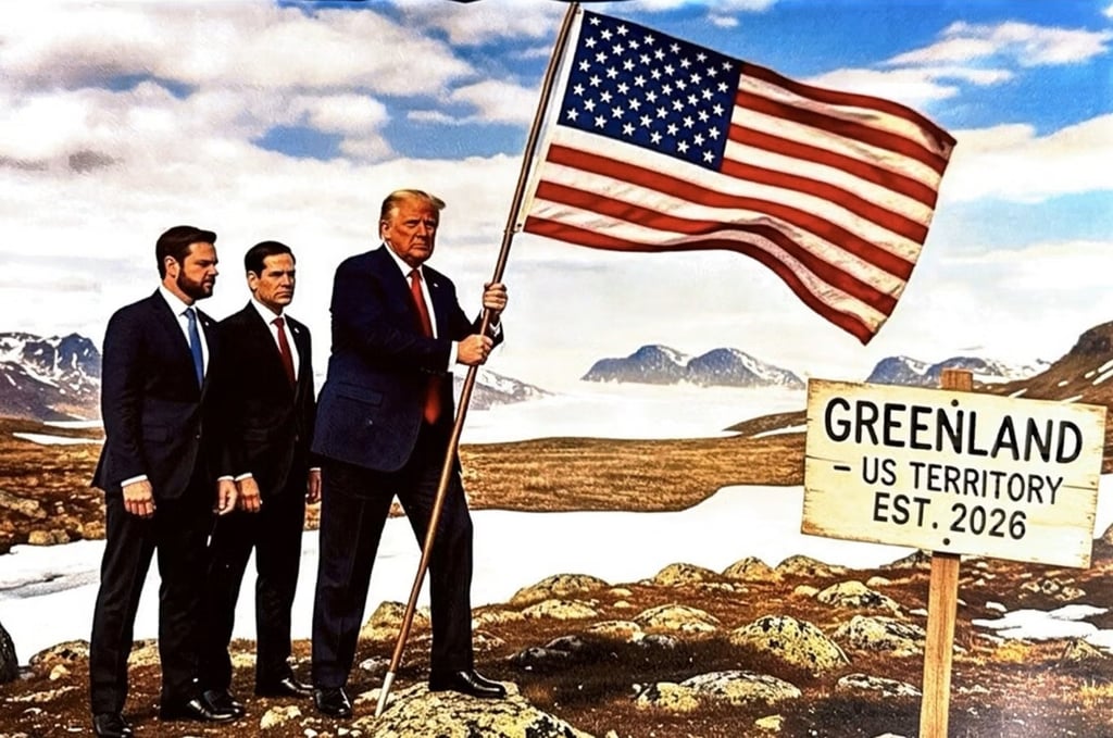 US President Donald Trump posted an AI-generated image of himself planting a US flag on Greenland on social media on Tuesday. Image: Truth Social/realDonaldTrump