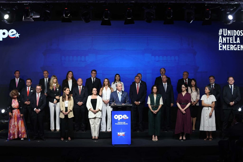Chile’s president-elect Jose Antonio Kast with his cabinet picks. Photo: AFP