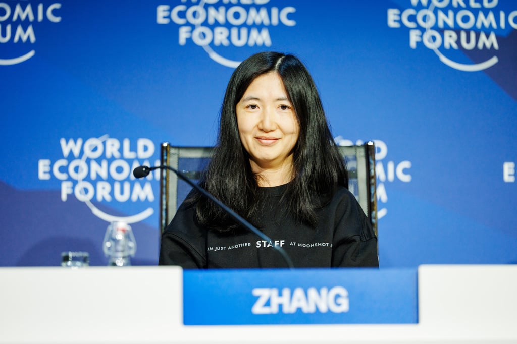 Moonshot AI president Zhang Yutong takes part in a panel discussion on China’s “AI Plus” strategy at the World Economic Forum in Davos, Switzerland, on Wednesday. Photo: SCMP