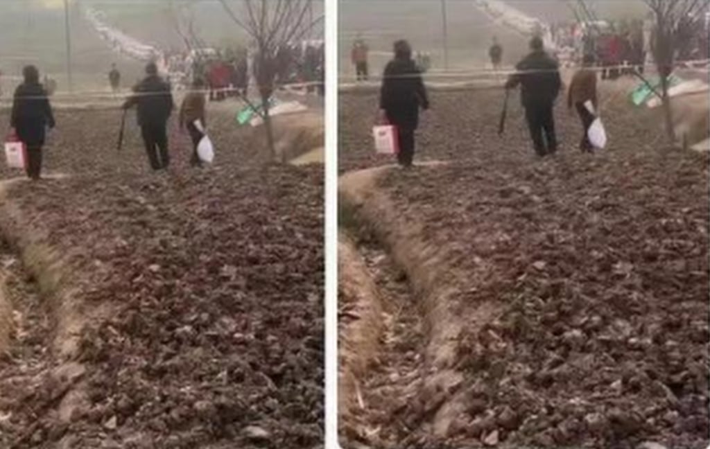 Crowds of people came to collect soil from the land outside Daidai’s home. Photo: myzaker