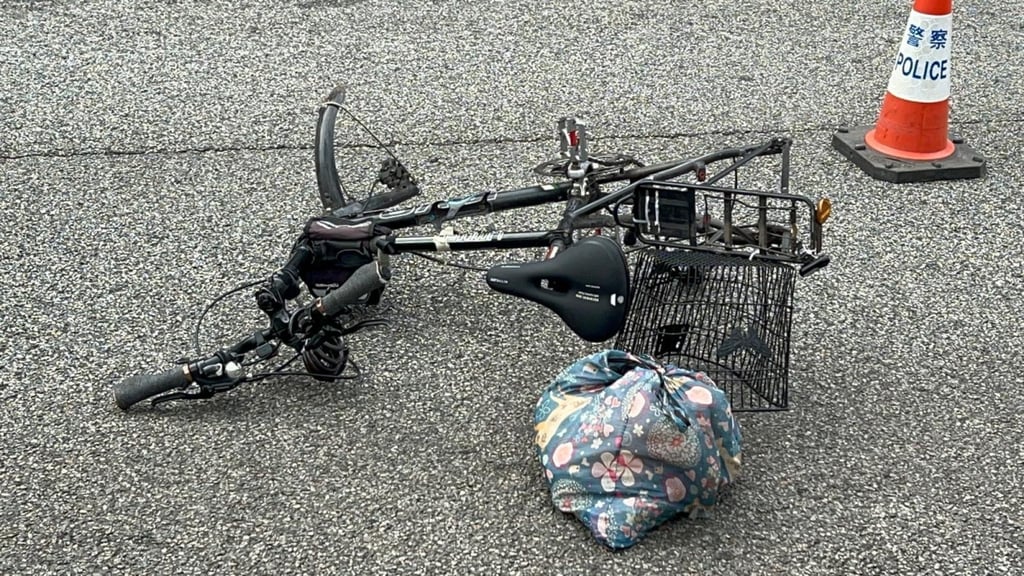 The victim’s bicycle lies mangled on Ting Kok Road. Photo: Handout