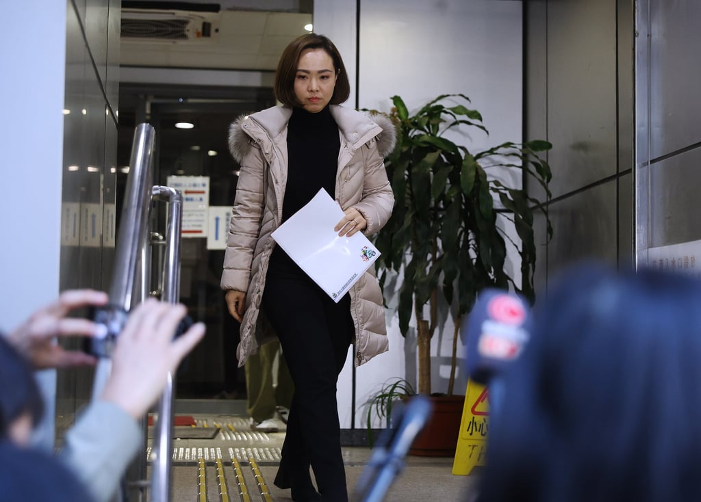 Judy Chan leaves Traffic Police Hong Kong Island after giving a statement. Photo: Edmond So