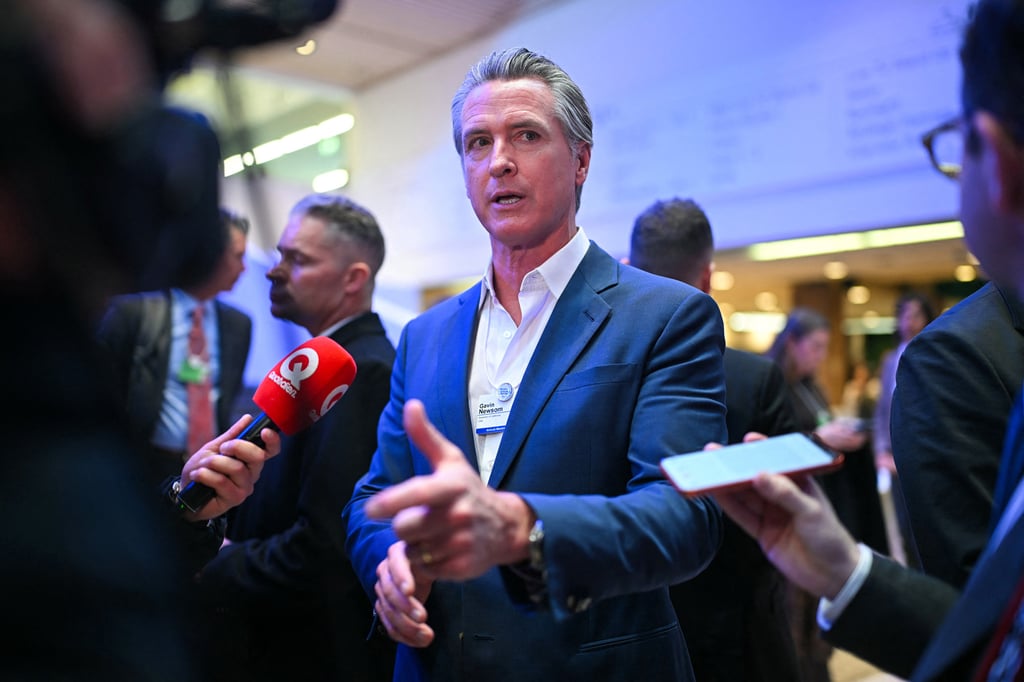 California Governor Gavin Newsom speaks to the press on the sidelines of the World Economic Forum meeting in Davos on January 20. Photo: TNS