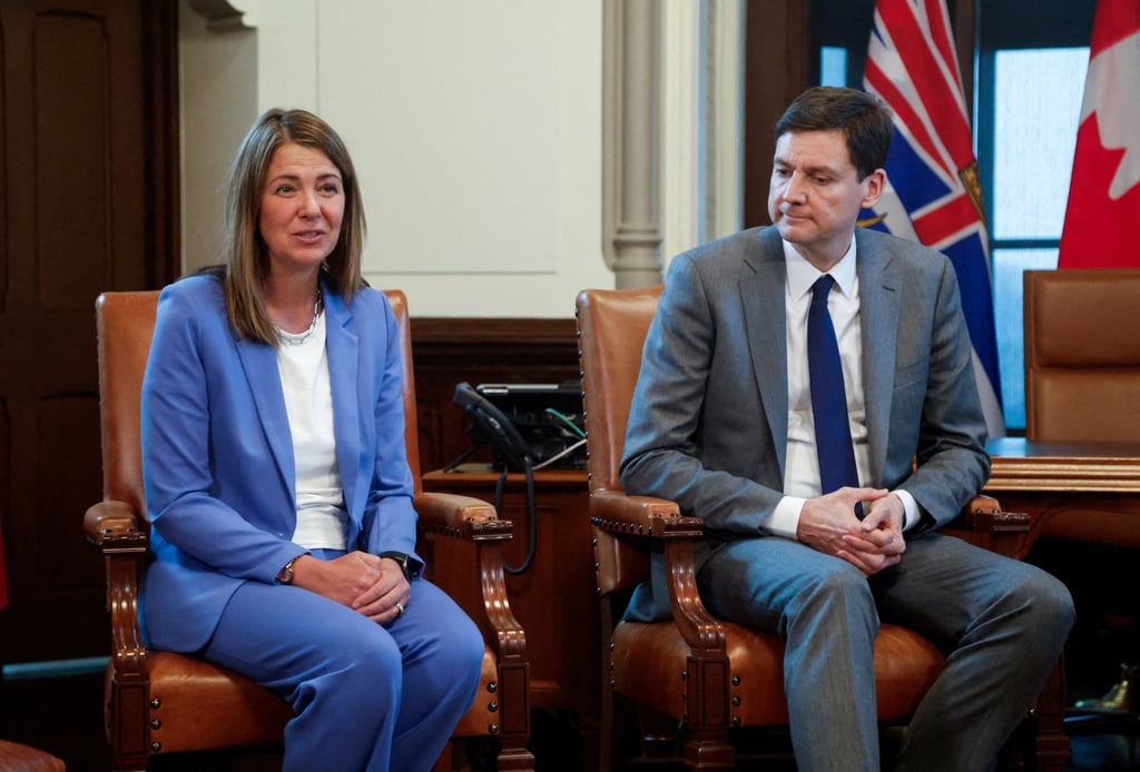 British Columbia Premier David Eby and Alberta Premier Danielle Smith attend a meeting in Ottawa, Ontario, Canada, on Wednesday. Photo: Reuters
