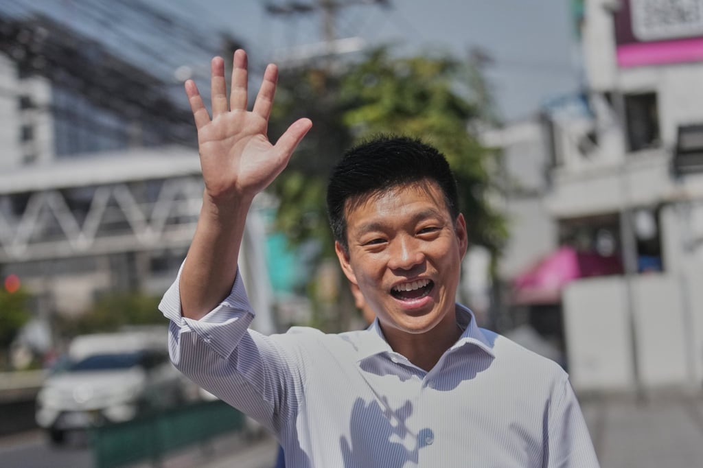 Leader of People’s Party and prime ministerial candidate Natthaphong Ruengpanyawut attends an election campaign in Bangkok, Thailand, on Wednesday. Photo: AP