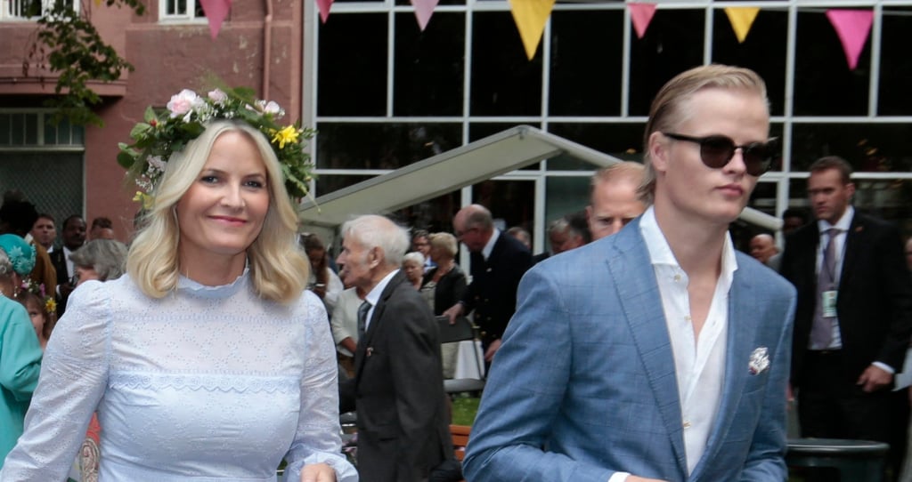 Marius Borg Hoiby (right) next to his mother, Norwegian Crown Princess Mette-Marit, as they attend a garden party. Photo: AFP