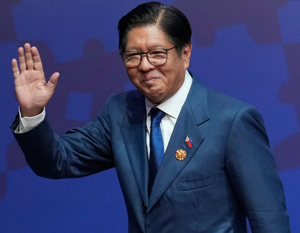 Philippine President Ferdinand Marcos Jnr waves after delivering his keynote speech at the Apec CEO summit in Gyeongju, South Korea, on October 31, 2025. Photo: AP
