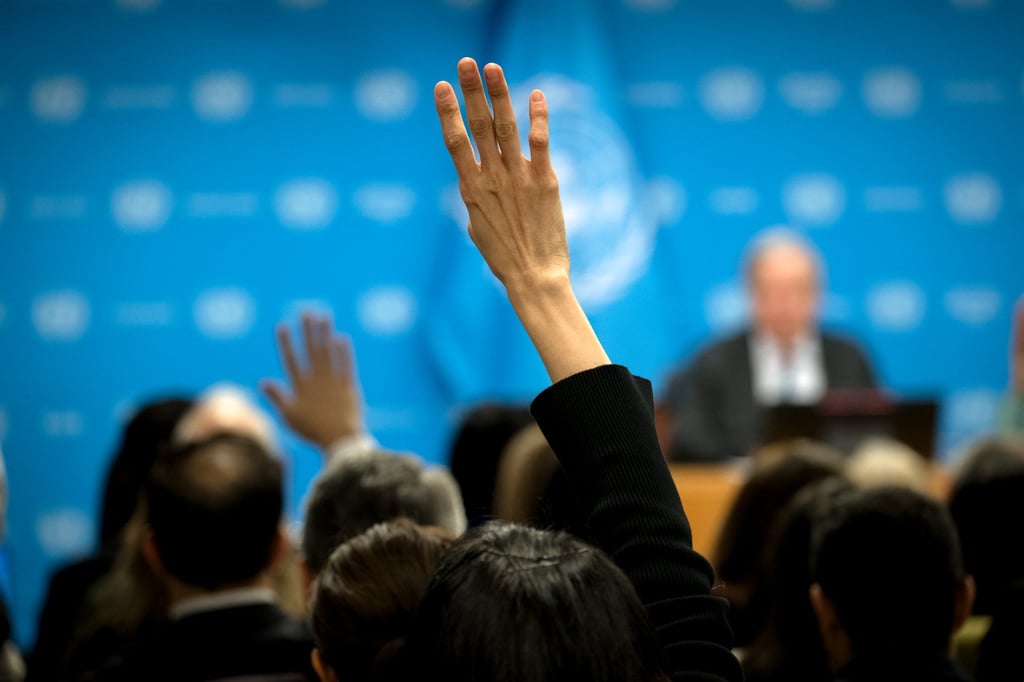 Journalists raise their hands to put questions to UN Secretary General Antonio Guterres, at a press conference at the UN headquarters in New York on January 29. Photo: Handout from the UN via Xinhua