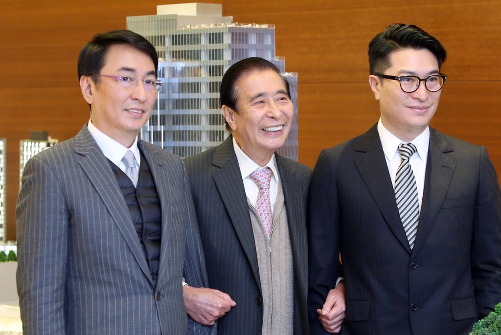 Henderson Land’s Peter Lee (left) and his brother Martin Lee (right) with their late father Lee Shau-kee. Photo: Sam Tsang
