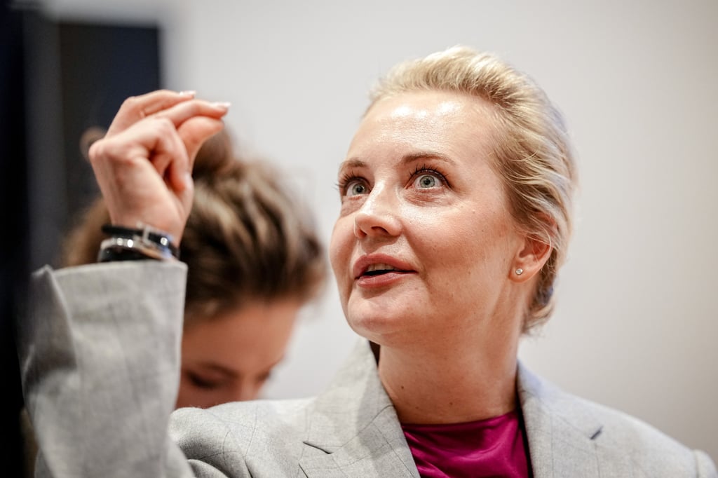 Yulia Navalnaya, human rights activist and wife of Russian opposition leader Alexei Navalny, gives a press statement on the sidelines of the Munich Security Conference in Germany on Saturday. Photo: dpa via AP