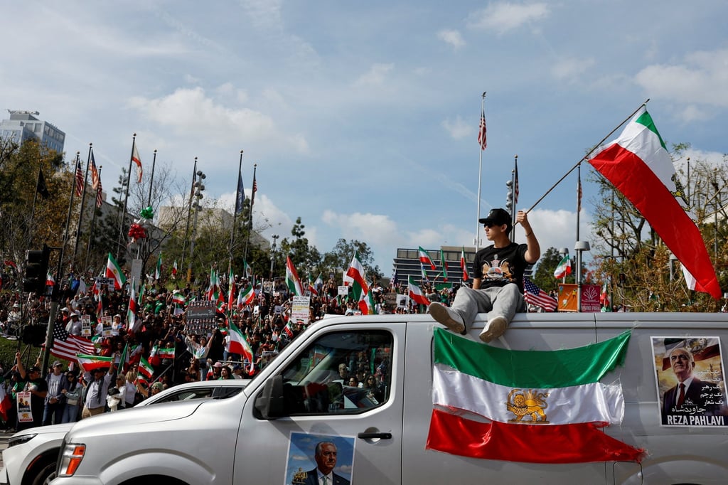 People take part in a rally in support of Iranian protesters during a global day of action in Los Angeles, California, US, on Saturday. Photo: Reuters