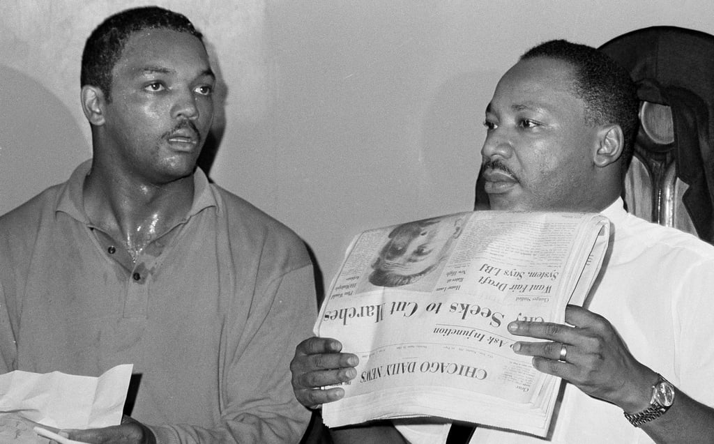 Civil rights leader Martin Luther King, Jnr (right) and his aide, Jesse Jackson, are seen in Chicago on August 19, 1966. Photo: AP