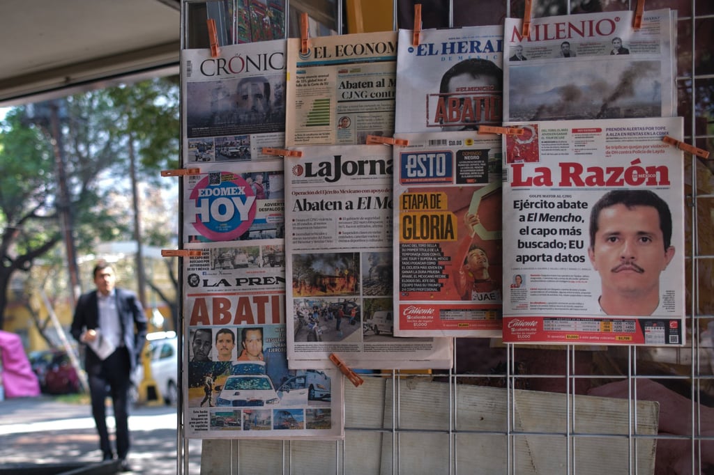 Newspapers reporting the death of Nemesio Oseguera Cervantes, and the aftermath. Photo: AP
