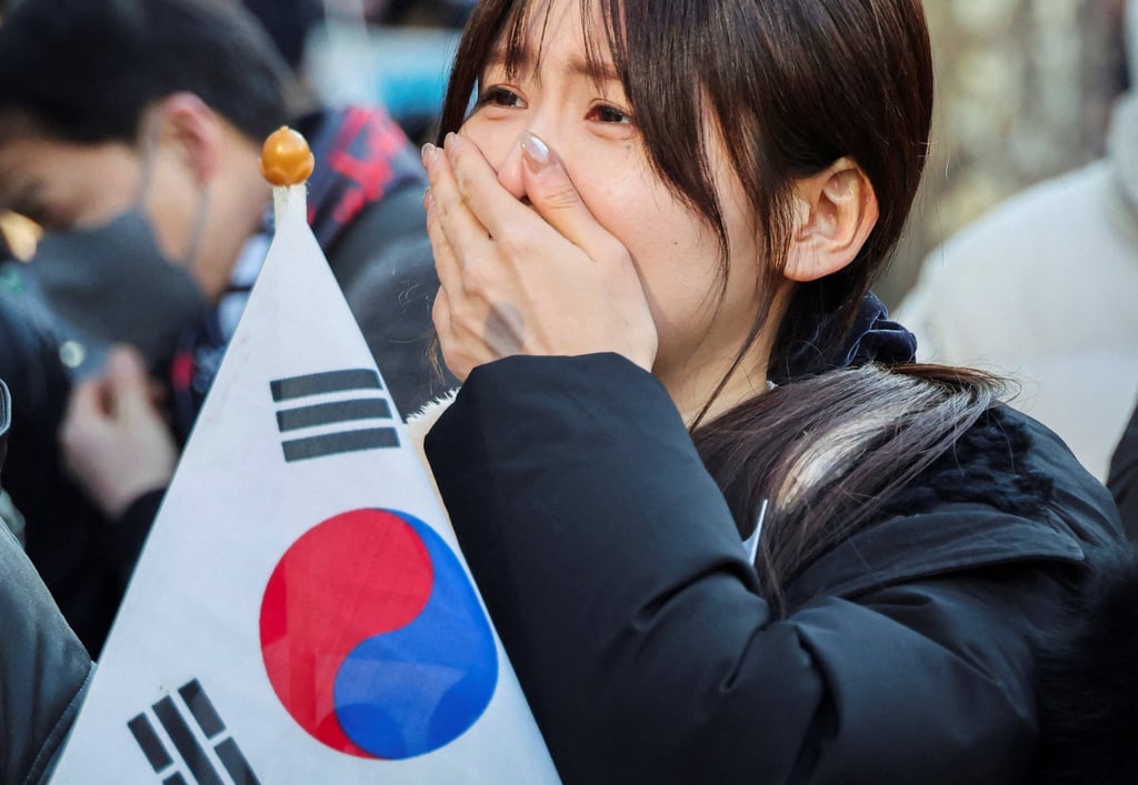 A Yoon supporter reacts following a guilty verdict during the sentencing trial in his insurrection case on February 19. Photo: Reuters