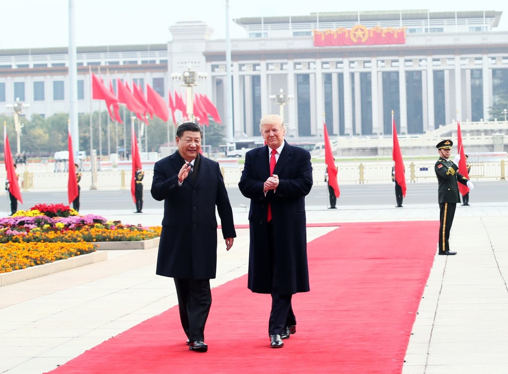 Chinese leader Xi Jinping with US President Donald Trump outside the Great Hall of the People in Beijing, on November 9, 2017. Photo: Xinhua