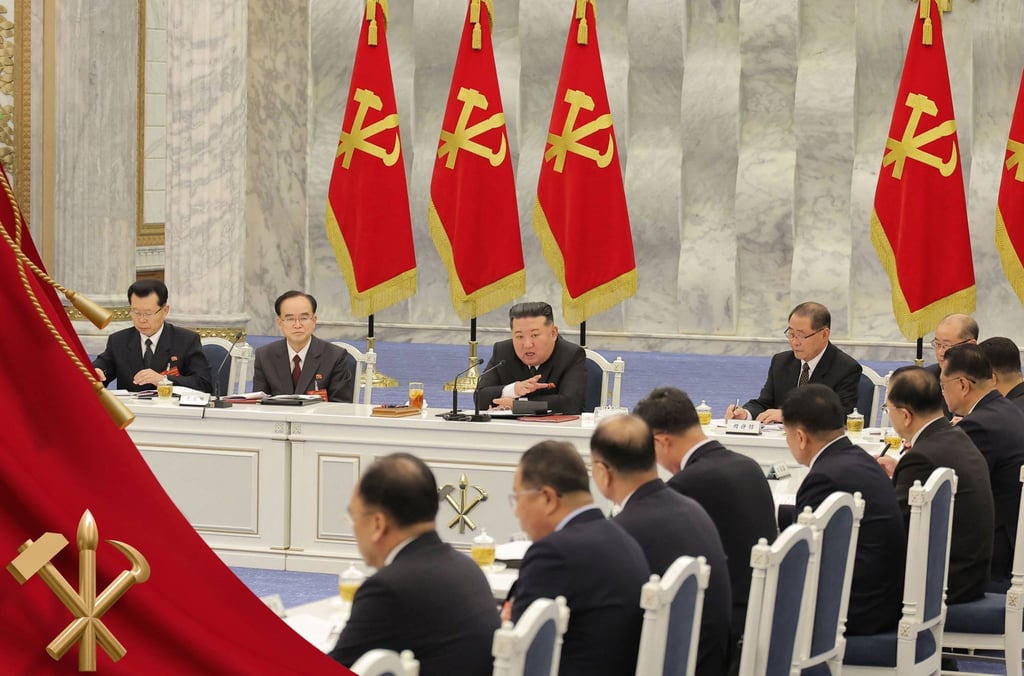 North Korean leader Kim Jong-un (centre) attends the first meeting of the Political Bureau of the Ninth Worker’s Party Central Committee in Pyongyang on Wednesday. Photo: KCNA/AFP