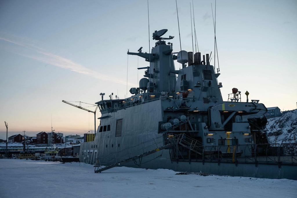 A Danish military frigate docked in the port of Nuuk, Greenland, on Thursday. Photo: AFP