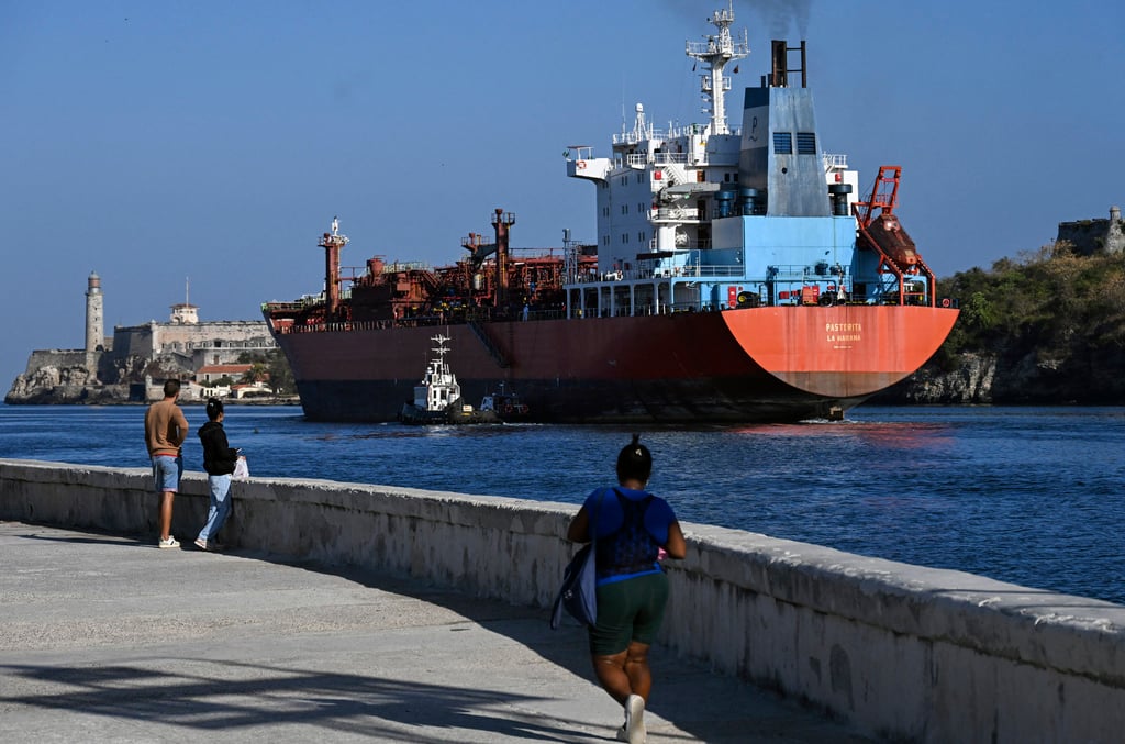 A Cuba-flagged tanker leaves Havana Harbour on Thursday. Photo: TNS