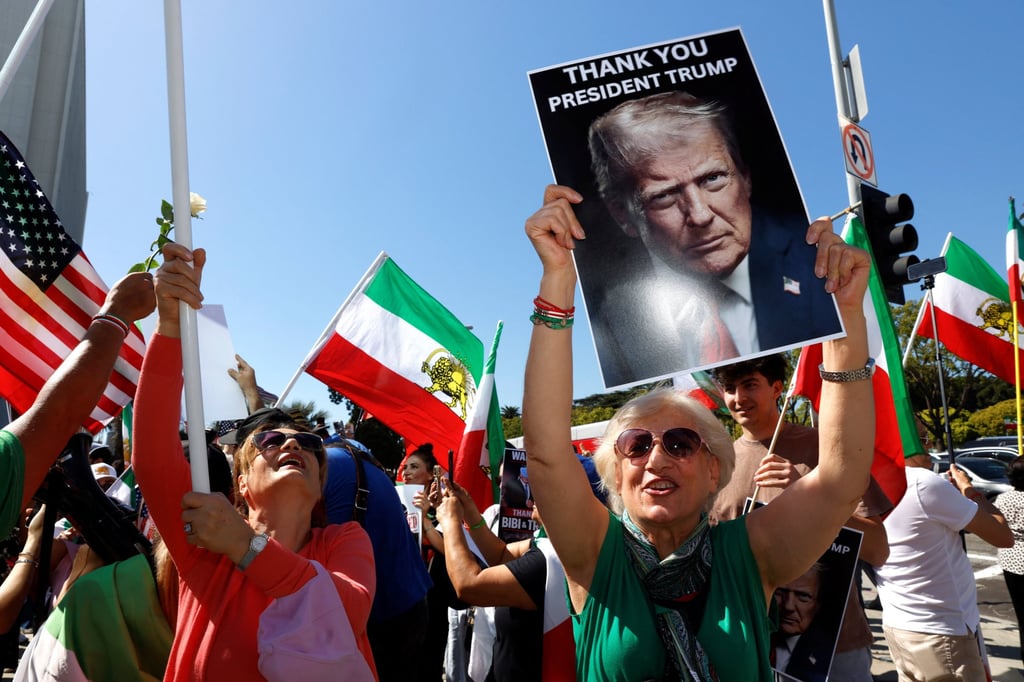 People dance, chant, sing and celebrate during a rally against Iran’s ruling establishment in Los Angeles on Saturday. Photo: Reuters