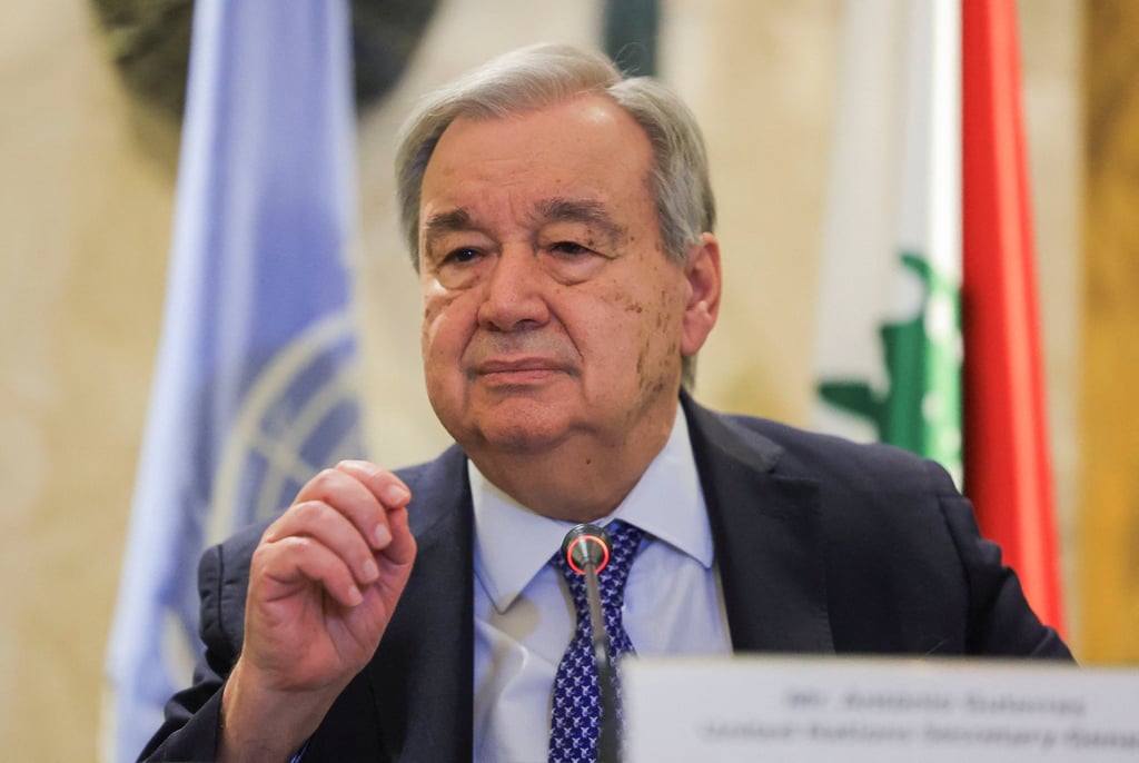 United Nations Secretary General Antonio Guterres during a press conference in Beirut, Lebanon, on Saturday. Photo: Reuters