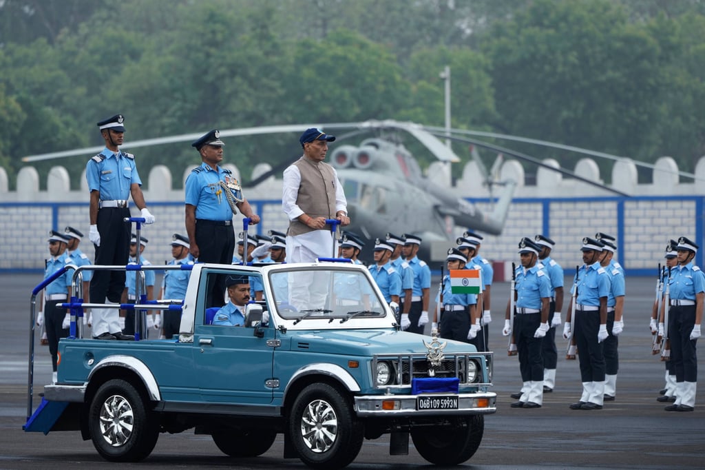 India’s Defence Minister Rajnath Singh at an Air Force Academy graduation parade in Dundigal, near Hyderabad, on June 13. Photo: AP