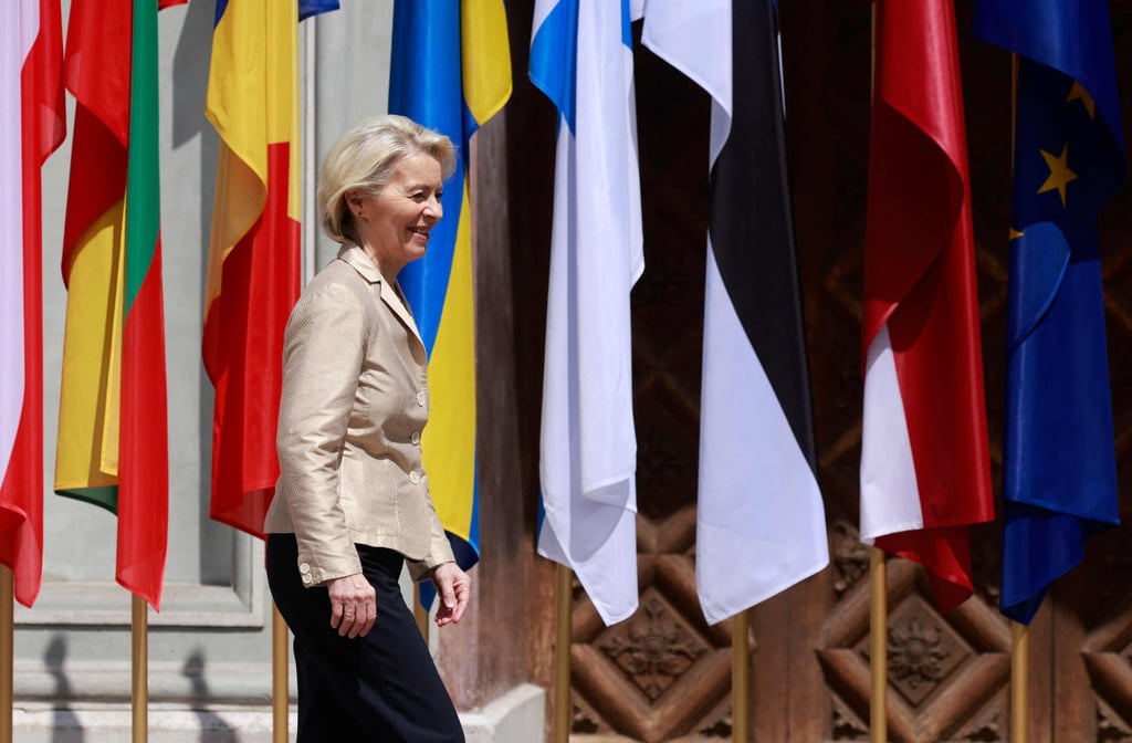 European Commission President Ursula von der Leyen arrives for the Eastern Flank Summit in Gdansk, Poland, Thursday. Photo: AFP