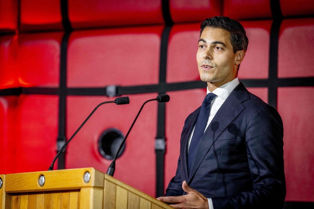 The Netherlands’ Prime Minister Rob Jetten delivers a speech during the commemoration of the Malukan community that arrived there 75 years ago, in Rotterdam on June 21. Photo: AFP