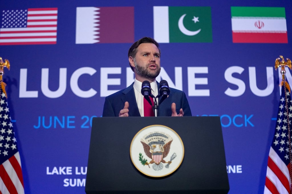 US Vice President J.D. Vance speaks to the media after the US and Iran held high-level talks in Switzerland on Monday. Photo: Reuters