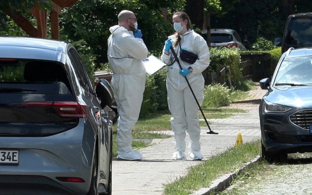 Members of the emergency services work at the scene of a deadly shooting in the town of Stade, Germany, on Monday. Photo: via Reuters