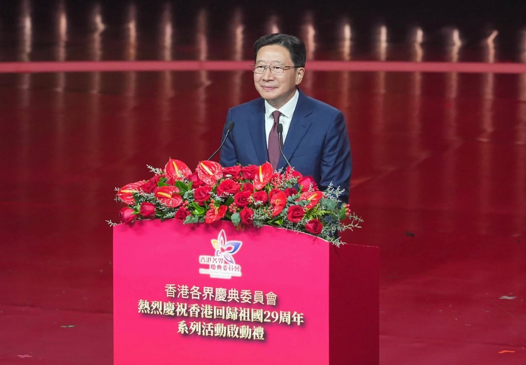 Liaison office director Zhou Ji speaks at the gala. The top Beijing official stressed the importance of long-term planning. Photo: Sun Yeung