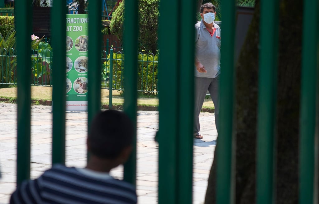 A young boy peeks through the gates of Central Zoo in Lalitpur, Nepal’s Kathmandu Valley, on Wednesday after it was closed following a bird flu outbreak. Photo: AP