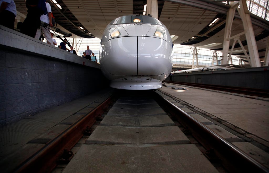 A new high-speed train is pictured before it departs from the Beijing-South railway station for Shanghai. Photo: Reuters