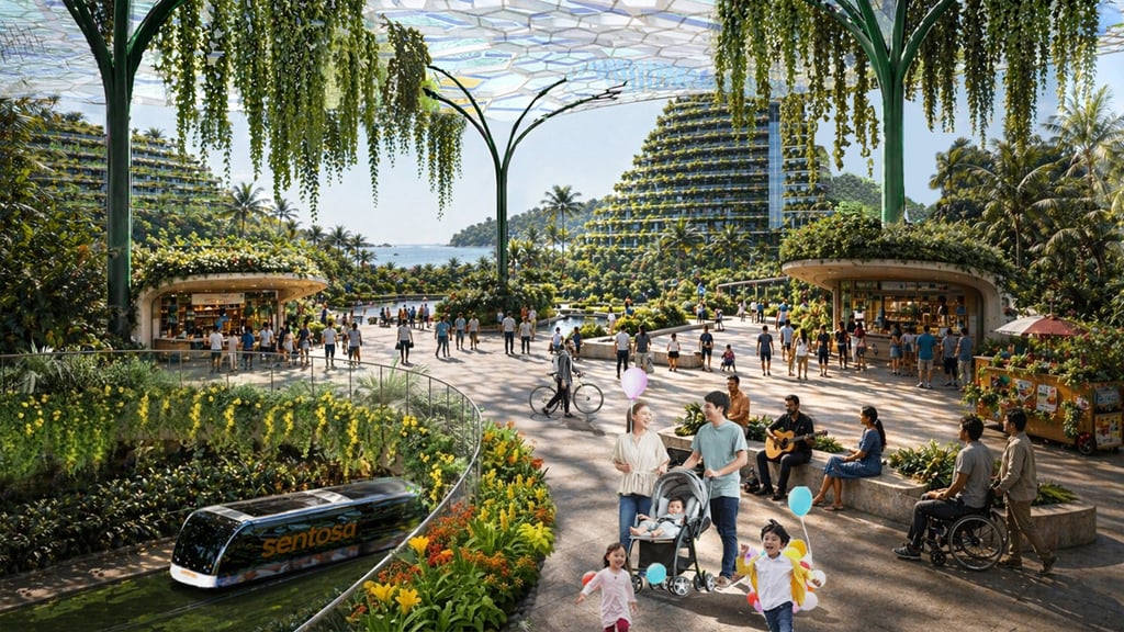 An artist’s impression featuring the Island Heart Transport Hub at Sentosa as the new lifestyle commercial node. Photo: Sentosa Development Corporation