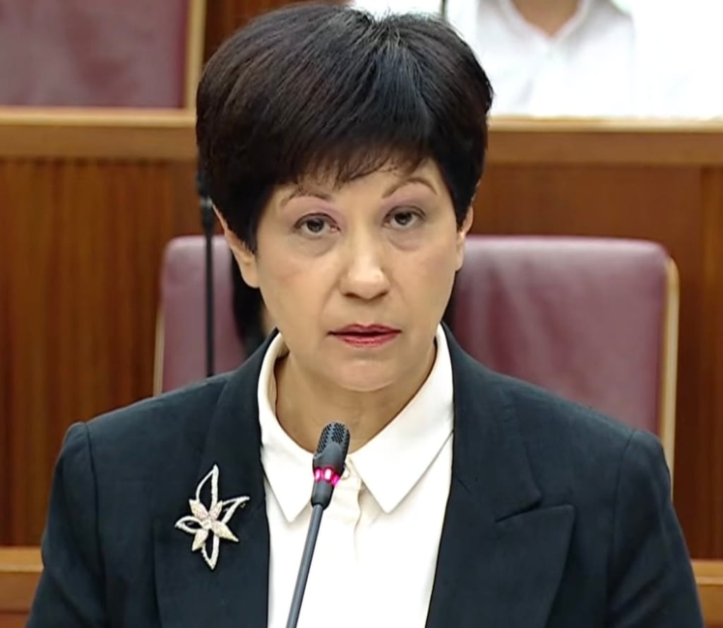 Singapore’s Leader of the House Indranee Rajah speaks in parliament on the motion of suitability of Pritam Singh as Leader of the Opposition in January. Photo: YouTube/MDDI Singapore