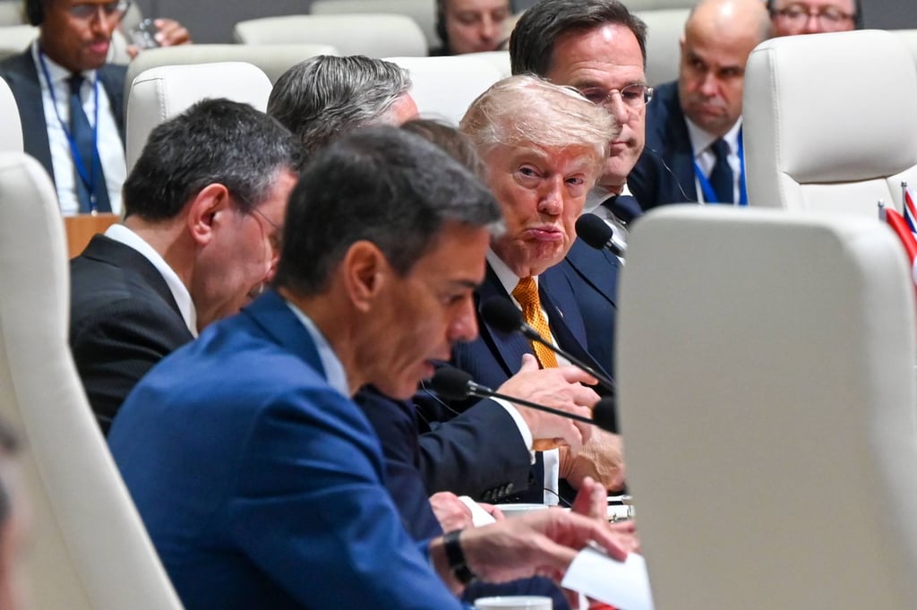 US President Donald Trump looks at Spanish Prime Minister Pedro Sanchez during a Nato working session in Ankara, Turkey, on July 8. Photo: dpa