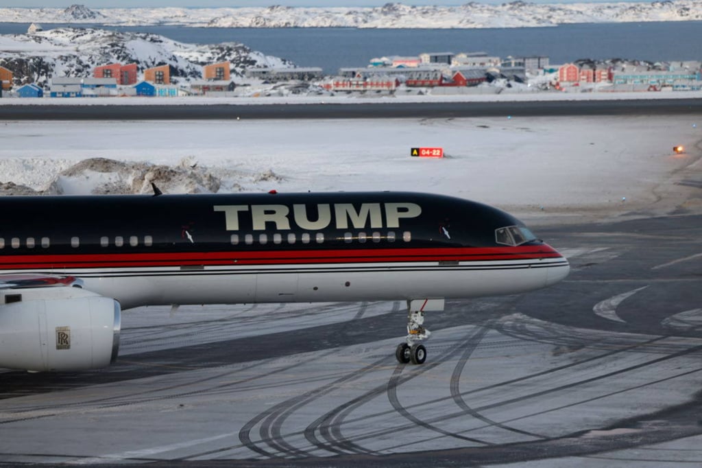 A Trump-branded aircraft arrives in Nuuk, Greenland, in January 2025. Photo: AFP