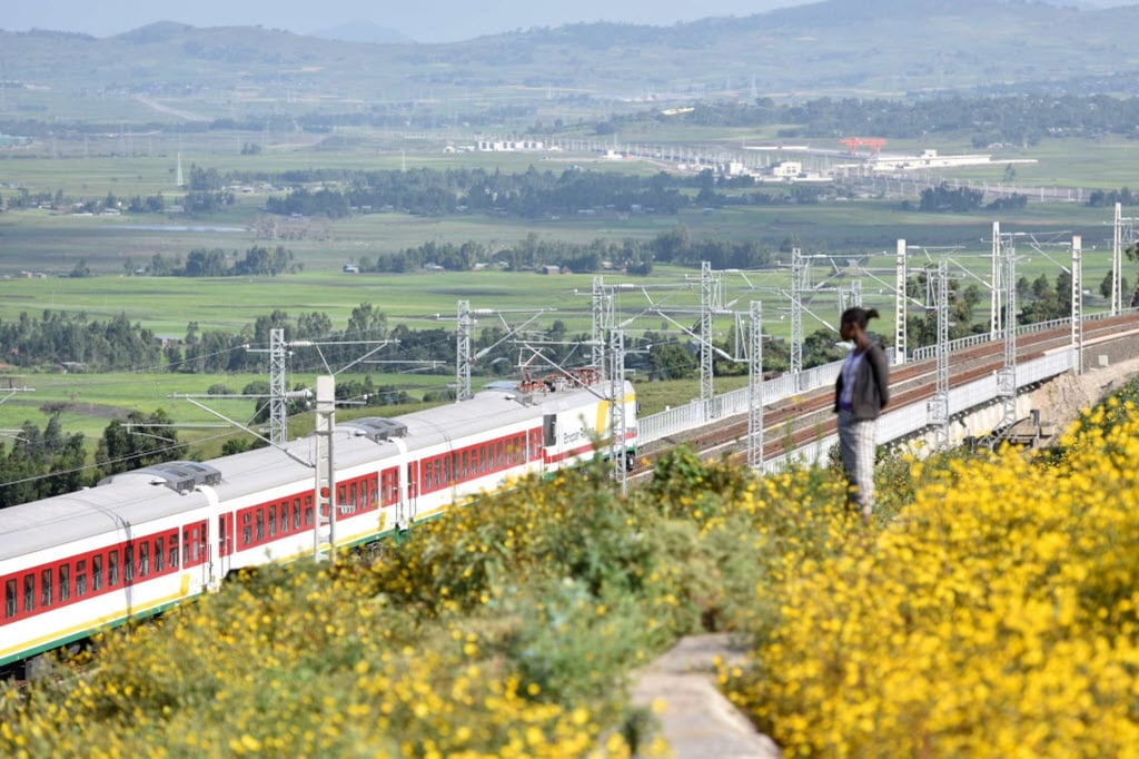 A train runs on the Ethiopia-Djibouti railway near Addis Ababa. Photo: Xinhua