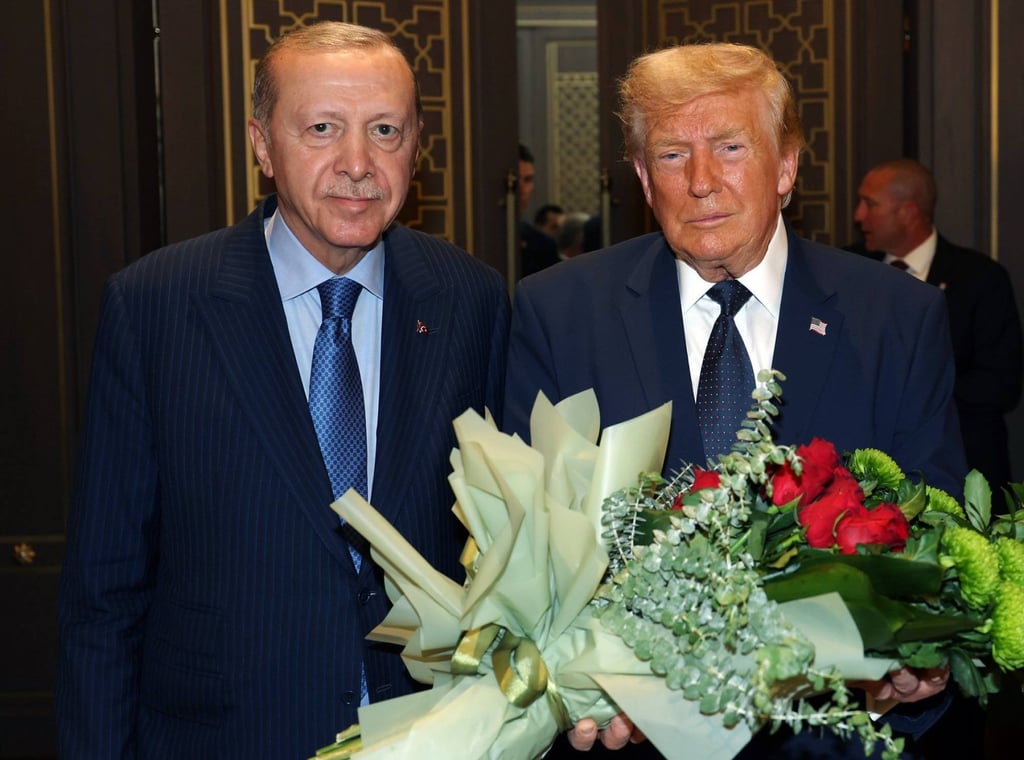 Turkish President Recep Tayyip Erdogan (left) welcomes US President Donald Trump to Ankara ahead of the Nato Heads of State and Government Summit on Tuesday. Photo: Turkish Presidency/dpa
