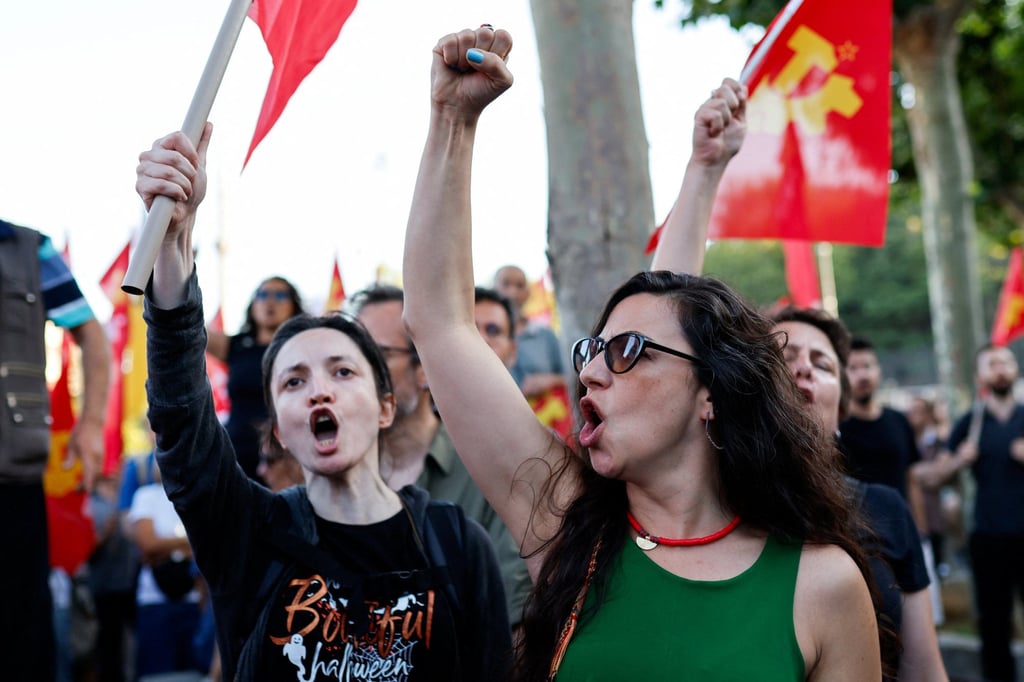 Women shout slogans during a protest, ahead of the Nato leaders’ summit, in Istanbul, Turkey, on Sunday. Photo: Reuters