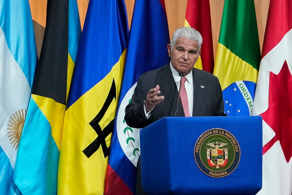 Panamanian President Jose Raul Mulino addresses a meeting of the Organisation of American States in Panama City on June 22. Photo: EPA
