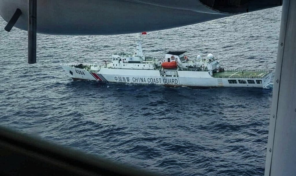 A Philippine Coast Guard aircraft spots a China Coast Guard ship off Sabtang island in Batanes in August 2025. Photo: Handout