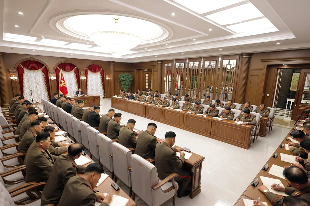 Kim Jong-un presides over a meeting of the ruling Workers’ Party of Korea’s Central Military Commission in Pyongyang on Thursday. Photo: KCNA/KNS/AFP
